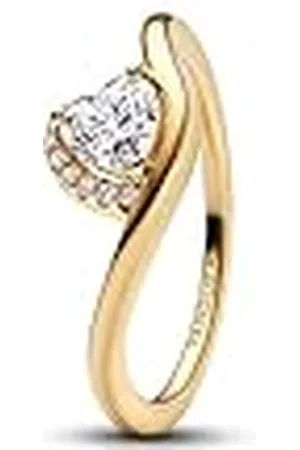 PANDORA Anillo para mujer con corazón ondulado, color dorado 163660C01, 52/16,6, Plata de ley, Zirconia cúbica