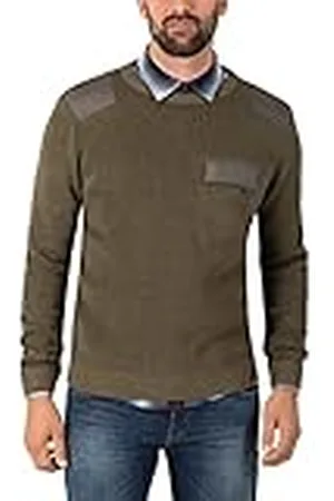 Timezone Fabricmix-Sudadera de Cuello Redondo, Color Verde Oliva Oscuro, M para Hombre