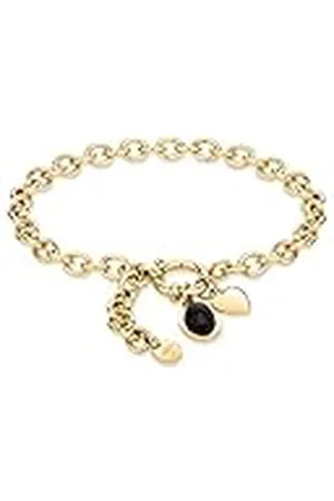 Fynch-Hatton Collar con colgante en forma de corazón y cabujón de acero inoxidable FHJ-0064-B-18, 18 cm, Acero inoxidable, Ónix
