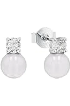Amor Pendientes de de ley 925 pendientes de las señoras, con zirconia cúbica synth., con perla de concha, 1 cm, , Viene en caja de regalo de joyería