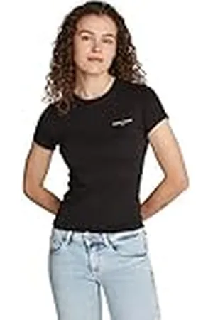 Tommy Hilfiger Camiseta de Manga Corta Mujer Slim Fit Linear con Cuello Redondo, , XL