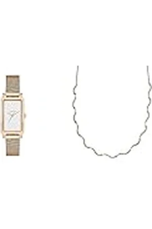 Skagen Reloj Hagen de señora y Collar de Cadena Ondulada - Mecanismo de Tres Agujas, acero Inoxidable Tono Rosa