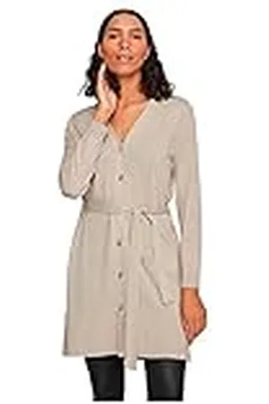 VILA Viabella Long L/S Cardigan/Su-Noos Suéter, Melange Natural, S para Mujer
