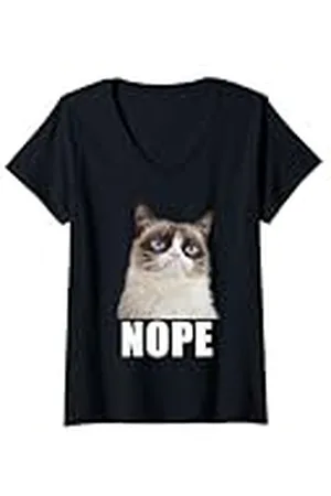 Grumpy Cat Mujer Gato gruñón NOPE (6402) Camiseta Cuello V