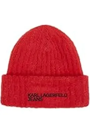 Karl Lagerfeld Para Mujer, Gorro con Logo Peludo, Rojo Pompeyano, Talla única