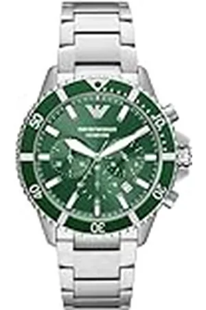 Emporio Armani Reloj para hombre, Movimiento de cuarzo, caja de 43 mm de acero inoxidable plateado con correa de acero inoxidable, AR11500