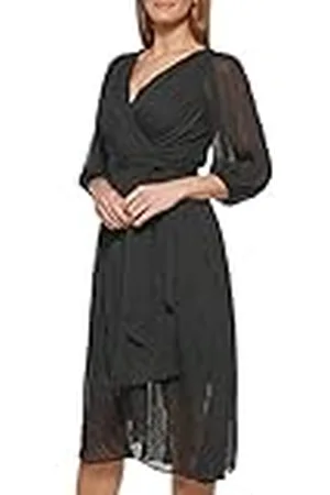 DKNY Dd1ja570 Ballon Sleeve Regular Fit Dress Vestido de cóctel, Blk-Black, 40 Mujeres