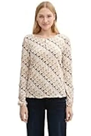 TOM TAILOR 1045794 Camiseta de Manga Larga, 37564-Beige Houndstooth Print, XXL Mujeres