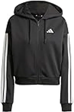 adidas Mujer Essentials 3-Stripes French Terry Full Zip Hoodie, Black/White, XL