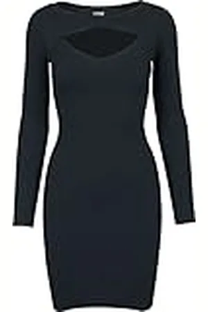 Urban classics Vestido Corto de Manga Larga con Escote para Mujer, Acanalado, Elegante Vestido de Cóctel de material de punto, Color: , Talla: S
