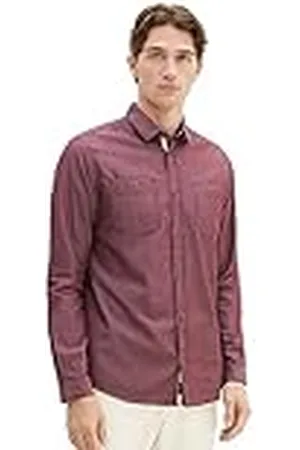 TOM TAILOR 1037454 Camisa de Corte Regular con Bolsillos en el Pecho, 32323 Red Herringbone Structure, XL para Hombre