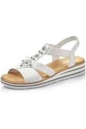 Rieker Mujer Sandalias V0687, señora Sandalias,Zapatos de Verano,Sandalias de Verano,cómodas,Planas,Blanco (Weiss / 80),36 EU / 3.5 UK