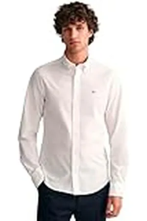 GANT Slim Poplin Shirt Camisa de Vestir, White, S para Hombre