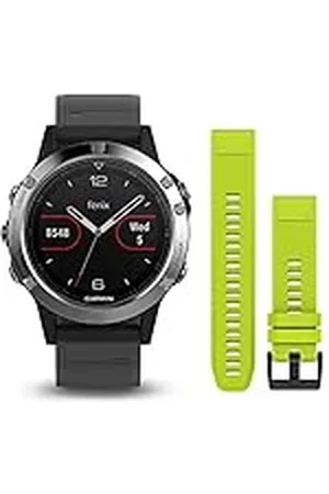 Garmin Fenix 5 - Reloj multideporte, con GPS y medidor de frecuencia cardiaca, lente de cristal y bisel de acero inoxidable, 47 mm, Silver pack 2 correas (Negra y Amarilla fluor)