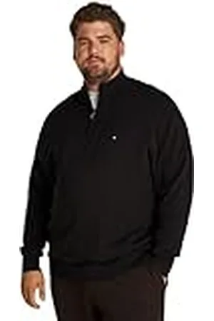 Tommy Hilfiger Jersey con cremallera Hombre Essential Cotton Zip con media cremallera, Negro (Black), 4XL