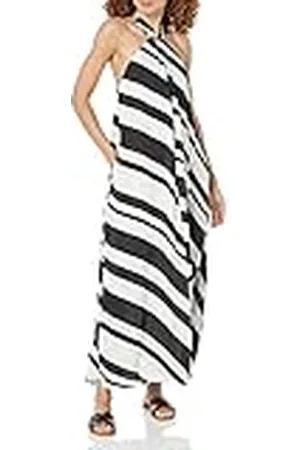 THE DROP Shaana Vestido Largo a Rayas con Cuello Halter para Mujer, , S