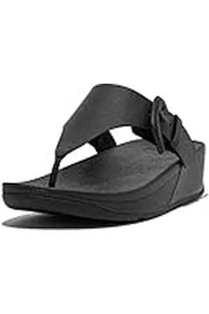 FitFlop Lulu Covered-Buckle Raw-Edge Leather Toe-Thongs, Sandalias con cuña Mujer, , 37 EU