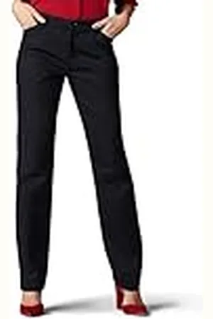 Lee Wrinkle Free Relaxed Fit Straight Leg Pant Pantalones, Negro, 16 Corto US para Mujer