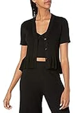 THE DROP Catalina Cárdigan de Punto Acanalado con Volante Peplum para Mujer, , 4XL Grande