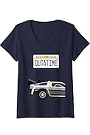 Back To The Future Mujer OUTATIME License Plate Camiseta Cuello V