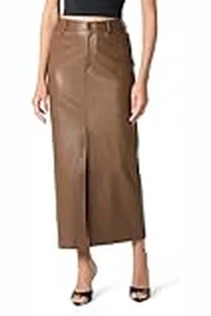 THE DROP Larissa Vegan Leather Maxi Skirt Falda, Grano de café, M