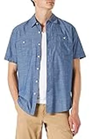 Amazon Camisa de Manga Corta de Corte Regular en Chambray Hombre, , XXL