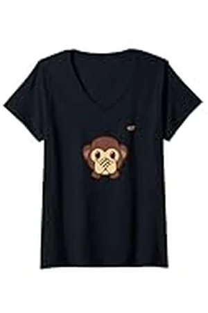 Emoji Mujer Emoticon Mono Mono Escondido Cara Boca Camiseta Cuello V