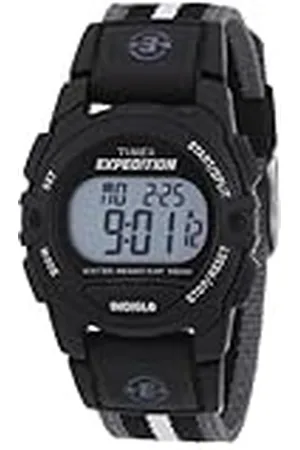 Timex Orologio Unisex Expedition Digital CAT 33mm - Cassa nera con cinturino in tessuto a righe nero e grigio T49661