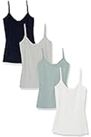 Amazon Camiseta interior ajustada de punto con cuello de pico (disponible en tallas grandes) Mujer, Pack de 4, , 4XL Grande