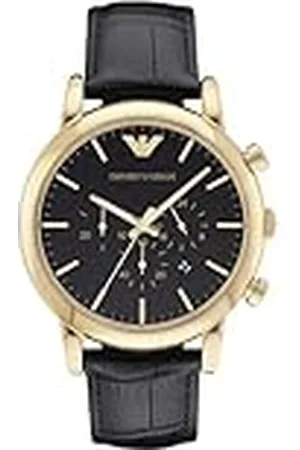 Emporio Armani Reloj Hombre, Movimiento cronógrafo de cuarzo, 46mm Caja de acero inoxidable dorado con correa de piel, AR1917