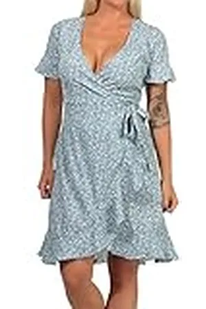 ONLY Onlolivia S/S Wrap Dress Wvn Noos Vestido, Azul (AOP/Two Tone Flower Dusk Blue), 40 EU para Mujer