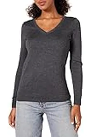 Amazon Jersey de Cuello en V, Manga Larga, Ligero y de Ajuste Clásico (Disponible en Tallas Grandes) Mujer, , M