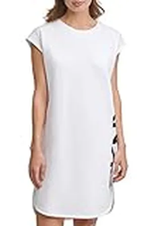 DKNY SPORTSWEAR Cap Sleeve Logo T-Shirt Vestido Casual, White, L Da Donna