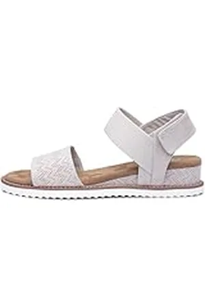 Skechers Desert Kiss - Sandalias planas elásticas con correa de un cuarto para mujer, Blanco, 9 Wide