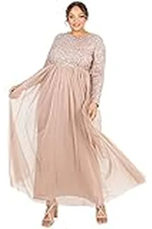 Maya Deluxe Vestido Maxi de Manga Larga Adornado Maya para Dama de Honor, , 40 para Mujer