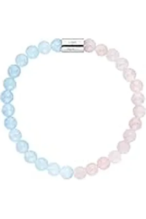Engelsrufer Pulsera elástica para mujer de de ley con 30 perlas de piedras preciosas auténticas, cuarzo rosa y ágata azul, grabado Love & Health, sin níquel, talla: M, 18 cm, de ley, No es