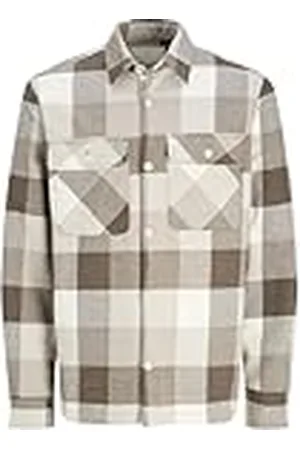 JACK & JONES Jprraymond Melange Check LS Overshirt Sn Camisa de Manga Larga, Nogal/Ajuste: Ajuste cómodo, L para Hombre