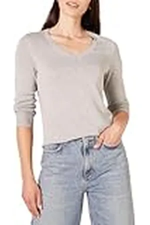 Amazon Jersey de Cuello en V, Manga Larga, Ligero y de Ajuste Clásico (Disponible en Tallas Grandes) Mujer, , L