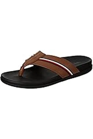 Tommy Hilfiger Hombre Chanclas de Playa Sandalias Leather Toe Post Sandal de Cuero, Marrón (Winter Cognac), 40 EU