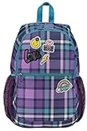 TOTTO Mochila Escolar Grande, Modelo Patchly, Gran Capacidad, 3 Compartimentos, 2 Bolsillos para Botella, Correas en S para Mayor Comodidad, Resistente y Duradera, Estampado Cuadros Escoceses Morado