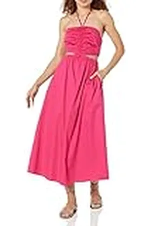 THE DROP Vestido largo Brinda para mujer, en algodón, cuello halter, detalles cut-out, color , XL