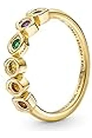 PANDORA Marvel Infinity Anillo con símbolo de infinito chapado en de 14 quilates con cristal verde real, azul real, rojo salsa, morado real, color miel y amarillo, talla 56