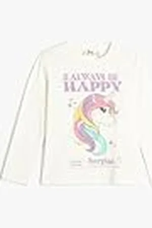 Koton Unicorn T-Shirt Long Sleeves Crew Neck Cotton, Camiseta niñas,