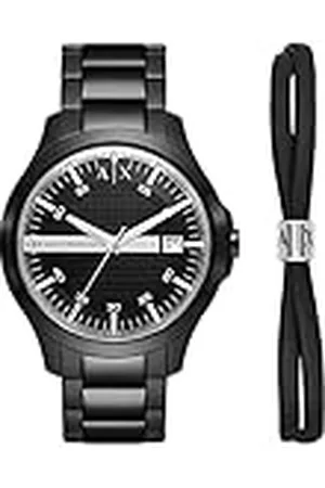 Armani Exchange Reloj para hombre, Movimiento de tres manecillas con fecha, 46mm Caja de acero negro con correa de acero, AX7134SET