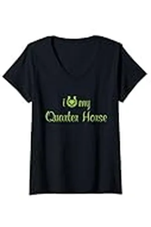 Hip Mujer Entrenador de equitación I Love My Quarter Horse Equestrian Show Camiseta Cuello V
