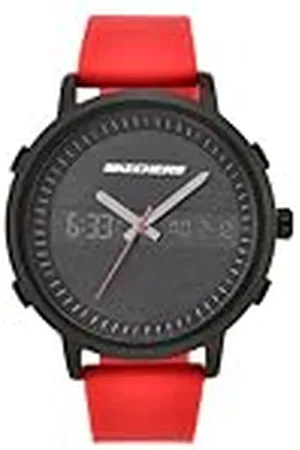 Skechers Reloj para hombre Lawndale, movimiento Ana-Digi, caja de aleación negra de 46 mm con correa de silicona, SR5073