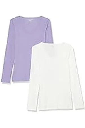 Amazon Top Interior en Punto Acanalado con Cuello de Pico, Manga Larga y Corte Entallado (Disponible en Tallas Grandes) Mujer, Pack de 2, , XXL