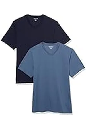 Amazon Camiseta de manga corta, cuello de pico, corte recto (disponible en tallas grandes y largos especiales) Hombre, Pack de 2, , S