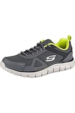 Skechers Track Bucolo, Zapatillas de Running Hombre, Charcoal & Black Leather/Mesh/Lime Trim, 42 EU