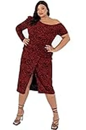 Lovedrobe Women Ladies Dress with Slit Plus Size New Years Evening Long Short Sleeve Crew Neck Shimmery Party Shiny Vestido, , 22 para Mujer